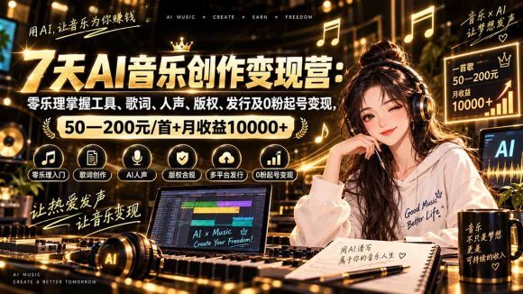 AI音乐创作变现营:零乐理掌握工具、歌词、人声、版权、发行及0粉起号变现,50—200元/首+月收益10000+-1 AI音乐创作变现营:零乐理掌握工具、歌词、人声、版权、发行及0粉起号变现,50—200元/首+月收益10000+