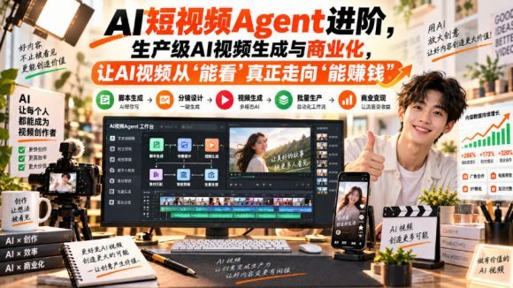 AI短视频Agent进阶,生产级AI视频生成与商业化,让AI视频从”能看”真正走向”能賺钱”-1 AI短视频Agent进阶,生产级AI视频生成与商业化,让AI视频从”能看”真正走向”能賺钱”