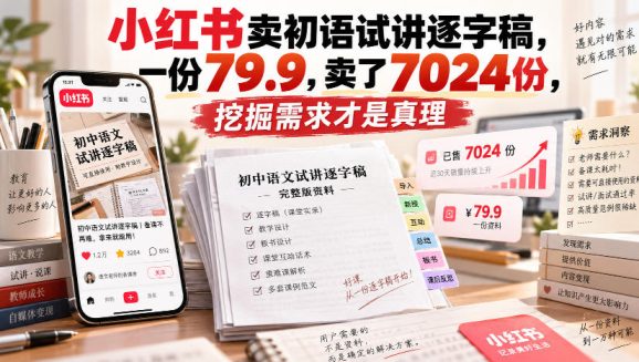 小红书卖初语试讲逐字稿,一份79.9,卖了7024份,挖掘需求才是真理-1 小红书卖初语试讲逐字稿,一份79.9,卖了7024份,挖掘需求才是真理