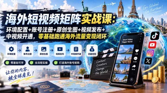 海外短视频矩阵实战课:环境配置+账号注册+原创生图+视频发布+中视频开通,零基础跑通海外流量变现闭环-1 海外短视频矩阵实战课:环境配置+账号注册+原创生图+视频发布+中视频开通,零基础跑通海外流量变现闭环