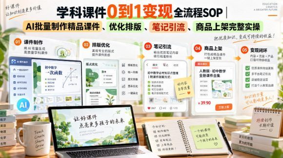 学科课件0到1变现全流程SOP|AI批量制作精品课件、优化排版、笔记引流、商品上架完整实操-1 学科课件0到1变现全流程SOP|AI批量制作精品课件、优化排版、笔记引流、商品上架完整实操