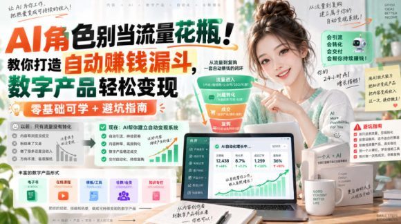 AI角色别当流量花瓶!教你打造自动賺钱漏斗,数字产品轻松变现(零基础可学+避坑指南)【原创双语字幕】-1 AI角色别当流量花瓶!教你打造自动賺钱漏斗,数字产品轻松变现(零基础可学+避坑指南)【原创双语字幕】