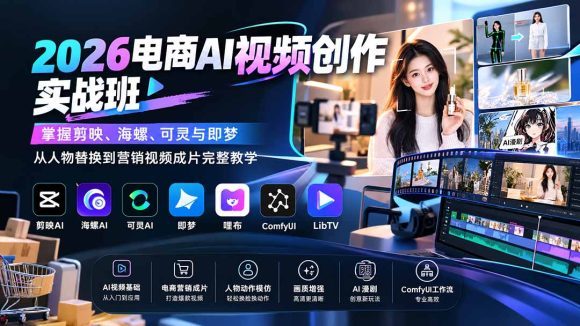 2026电商AI视频创作实战班:掌握剪映、海螺、可灵与即梦,从人物替换到营销视频成片完整教学-1 2026电商AI视频创作实战班:掌握剪映、海螺、可灵与即梦,从人物替换到营销视频成片完整教学