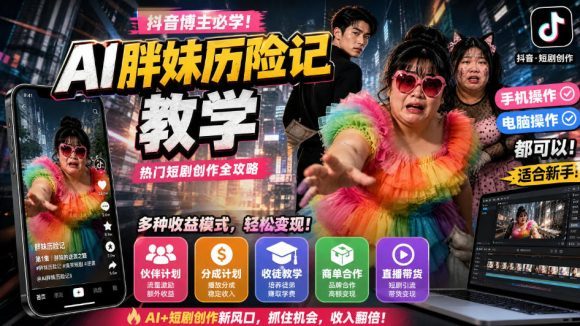 抖音博主的AI胖妹历险记教学,伙伴计划+分成计划+收徒+商单等多种收益,适合新手,手机电脑都可以操作-1 抖音博主的AI胖妹历险记教学,伙伴计划+分成计划+收徒+商单等多种收益,适合新手,手机电脑都可以操作
