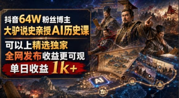 抖音64W粉丝博主大驴说史亲授AI历史课,可以上精选独家,全网发布收益更可观,单日收益1k+(更新)-1 抖音64W粉丝博主大驴说史亲授AI历史课,可以上精选独家,全网发布收益更可观,单日收益1k+(更新)