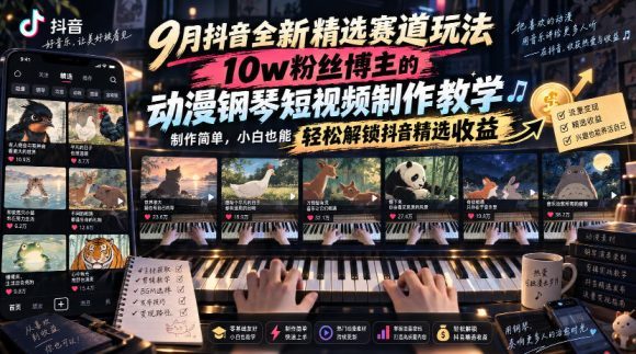 9月抖音全新精选赛道玩法,10w粉丝博主的动漫钢琴短视频制作教学,制作简单,小白也能轻松解锁抖音精选收益-1 9月抖音全新精选赛道玩法,10w粉丝博主的动漫钢琴短视频制作教学,制作简单,小白也能轻松解锁抖音精选收益