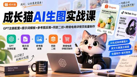 成长猫AI生图实战课|GPT注册配置+提示词模板+参考图反推+同款二创+跨境电商详情页批量制作-1 成长猫AI生图实战课|GPT注册配置+提示词模板+参考图反推+同款二创+跨境电商详情页批量制作