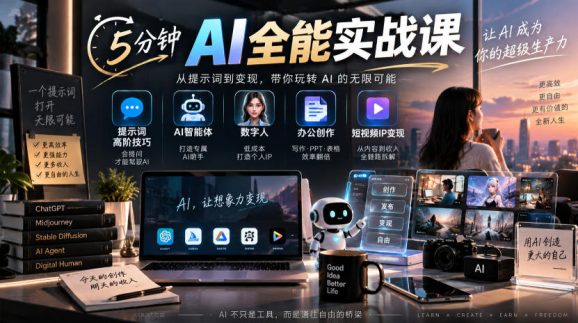 5分钟AI全能实战课|提示词高阶技巧+AI智能体+数字人+办公创作+短视频IP变现全教程-1 5分钟AI全能实战课|提示词高阶技巧+AI智能体+数字人+办公创作+短视频IP变现全教程