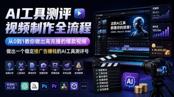 AI工具测评视频制作全流程,从0到1教你做出高完播的爆款视频,做出一个稳定接广告賺钱的AI工具测评号-1 AI工具测评视频制作全流程,从0到1教你做出高完播的爆款视频,做出一个稳定接广告賺钱的AI工具测评号