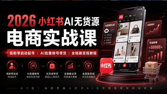 2026小红书AI无货源电商实战课|低粉零启动起号|AI批量做号带货全链路变现教程-1 2026小红书AI无货源电商实战课|低粉零启动起号|AI批量做号带货全链路变现教程
