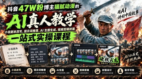 抖音47W粉博主猫腻动漫的AI真人漫剧教学,小说剧本改写、提示词推理、AI生图生成、视频剪辑封面一站式实操课程-1 抖音47W粉博主猫腻动漫的AI真人漫剧教学,小说剧本改写、提示词推理、AI生图生成、视频剪辑封面一站式实操课程