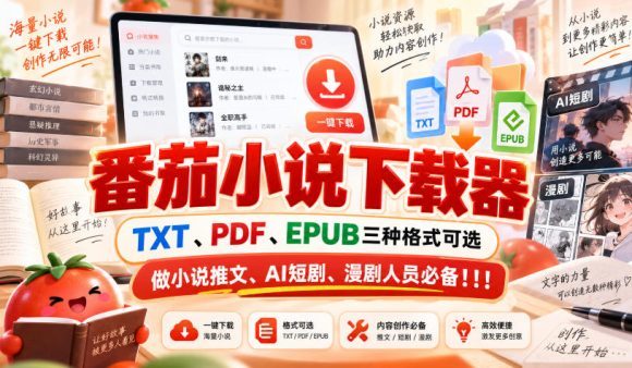 番茄小说下载器,TXT、PDF、EPUB三种格式可选,做小说推文、AI短剧、漫剧人员必备!!!-1 番茄小说下载器,TXT、PDF、EPUB三种格式可选,做小说推文、AI短剧、漫剧人员必备!!!