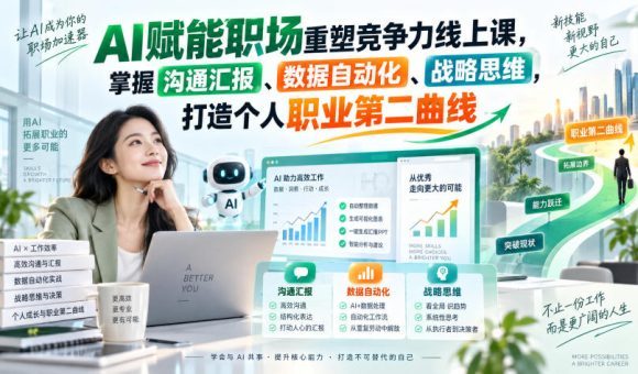 AI赋能职场重塑竞争力线上课,掌握沟通汇报、数据自动化、战略思维,打造个人职业第二曲线-1 AI赋能职场重塑竞争力线上课,掌握沟通汇报、数据自动化、战略思维,打造个人职业第二曲线