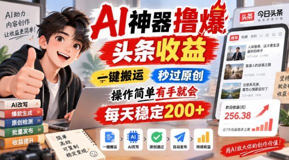 AI神器撸爆头条收益,一键搬运,秒过原创,操作简单有手就会,每天稳定200+【揭秘】-1 AI神器撸爆头条收益,一键搬运,秒过原创,操作简单有手就会,每天稳定200+【揭秘】