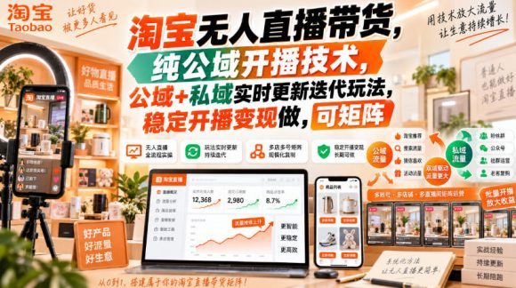淘宝无人直播带货,纯公域开播技术,公域+私域实时更新迭代玩法,稳定开播变现做,可矩阵【揭秘】-1 淘宝无人直播带货,纯公域开播技术,公域+私域实时更新迭代玩法,稳定开播变现做,可矩阵【揭秘】
