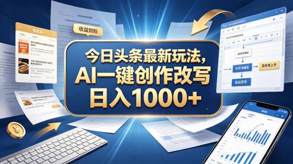 今日头条最新玩法,AI 一键创作改写,简单易上手,轻松日入 1000 +-1 今日头条最新玩法,AI 一键创作改写,简单易上手,轻松日入 1000 +