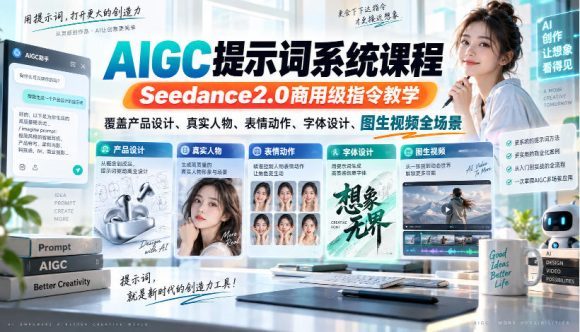 AIGC提示词系统课程,Seedance2.0商用级指令教学,覆盖产品设计、真实人物、表情动作、字体设计、图生视频全场景-1 AIGC提示词系统课程,Seedance2.0商用级指令教学,覆盖产品设计、真实人物、表情动作、字体设计、图生视频全场景