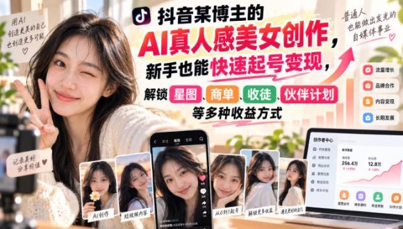 抖音某博主的AI真人感美女创作,新手也能快速起号变现,解锁星图,商单,收徒,伙伴计划等多种收益方式-1 抖音某博主的AI真人感美女创作,新手也能快速起号变现,解锁星图,商单,收徒,伙伴计划等多种收益方式