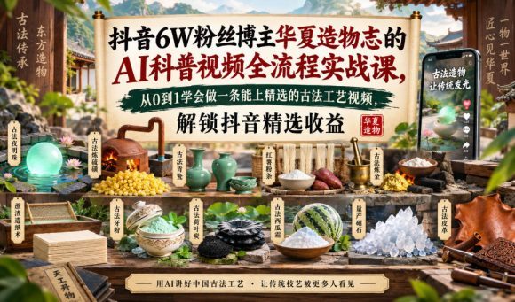 抖音6W粉丝博主华夏造物志的AI科普视频全流程实战课,从0到1学会做一条能上精选的古法工艺视频,解锁抖音精选收益-1 抖音6W粉丝博主华夏造物志的AI科普视频全流程实战课,从0到1学会做一条能上精选的古法工艺视频,解锁抖音精选收益