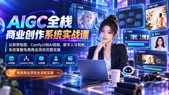AIGC全栈商业创作系统实战课-无水印:从即梦绘图、ComfyUI到AI视频、数字人与剪映,系统掌握电商商业项目完整实操-1 AIGC全栈商业创作系统实战课-无水印:从即梦绘图、ComfyUI到AI视频、数字人与剪映,系统掌握电商商业项目完整实操
