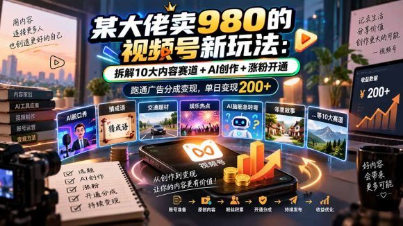 某大佬卖980的视频号新玩法:拆解10大内容赛道+AI创作+涨粉开通,跑通广告分成变现,单日变现200+-1 某大佬卖980的视频号新玩法:拆解10大内容赛道+AI创作+涨粉开通,跑通广告分成变现,单日变现200+