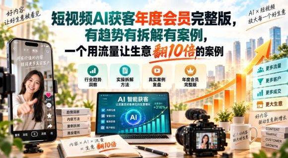 短视频AI获客年度会员完整版,有趋势有拆解有案例,一个用流量让生意翻10倍的案例-1 短视频AI获客年度会员完整版,有趋势有拆解有案例,一个用流量让生意翻10倍的案例