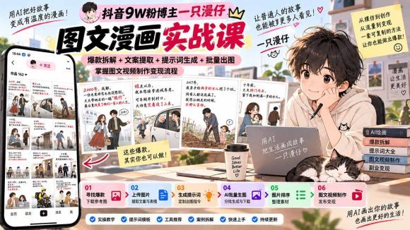 抖音9W粉博主一只漫仔图文漫画课：爆款拆解+文案提取+提示词生成+批量出图，掌握图文视频制作变现流程