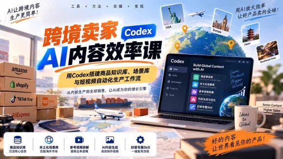 跨境卖家AI内容效率课:用Codex搭建商品知识库、场景库与短视频自动化生产工作流-1 跨境卖家AI内容效率课:用Codex搭建商品知识库、场景库与短视频自动化生产工作流