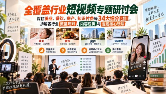 短视频专题研讨会,深耕美业、餐饮、房产、知识付费等34大细分赛道,拆解各行业流量规则、内容逻辑与变现核心玩法-1 短视频专题研讨会,深耕美业、餐饮、房产、知识付费等34大细分赛道,拆解各行业流量规则、内容逻辑与变现核心玩法