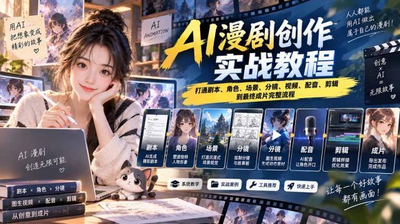 2026 AI漫剧创作实战教程:打通剧本、角色、场景、分镜、视频、配音、剪辑到最终成片完整流程-1 2026 AI漫剧创作实战教程:打通剧本、角色、场景、分镜、视频、配音、剪辑到最终成片完整流程