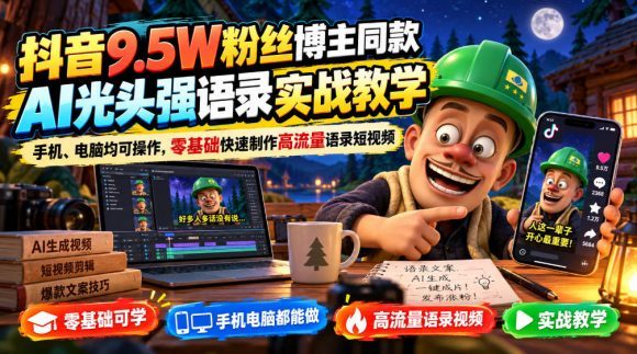 抖音9.5W粉丝博主同款AI光头强语录实战教学,手机、电脑均可操作,零基础快速制作高流量语录短视频-1 抖音9.5W粉丝博主同款AI光头强语录实战教学,手机、电脑均可操作,零基础快速制作高流量语录短视频