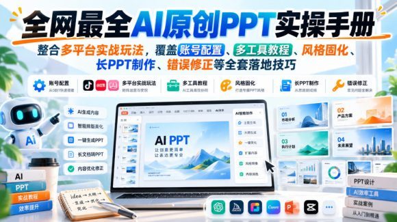 全网最全AI原创PPT实操手册,整合多平台实战玩法,覆盖账号配置、多工具教程、风格固化、长PPT制作、错误修正等全套落地技巧-1 全网最全AI原创PPT实操手册,整合多平台实战玩法,覆盖账号配置、多工具教程、风格固化、长PPT制作、错误修正等全套落地技巧