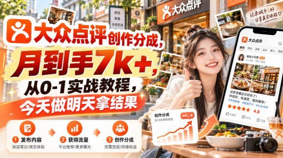 大众点评创作分成,月到手7k+,从0-1实战教程,今天做明天拿结果-1 大众点评创作分成,月到手7k+,从0-1实战教程,今天做明天拿结果