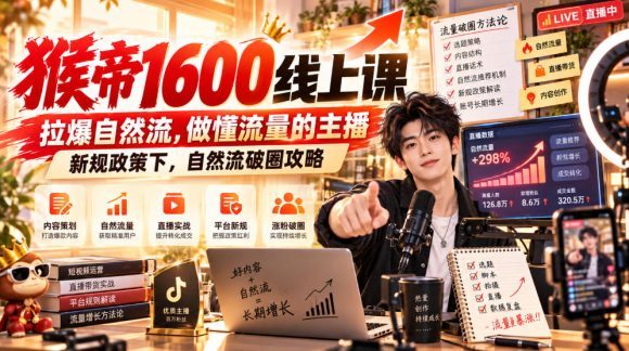 猴帝1600线上课,拉爆自然流,做懂流量的主播,新规政策下,自然流破圈攻略【更新260926】-1 猴帝1600线上课,拉爆自然流,做懂流量的主播,新规政策下,自然流破圈攻略【更新260926】