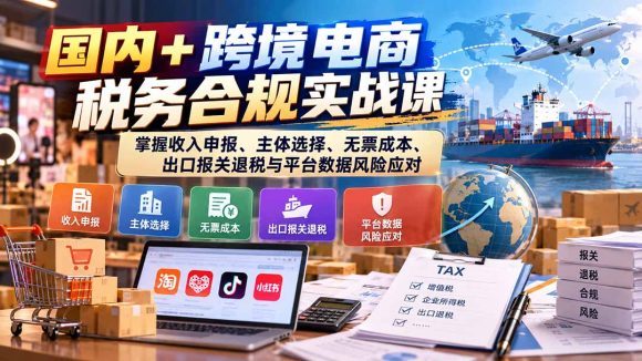 国内+跨境电商税务合规实战课:掌握收入申报、主体选择、无票成本、出口报关退税与平台数据风险应对-1 国内+跨境电商税务合规实战课:掌握收入申报、主体选择、无票成本、出口报关退税与平台数据风险应对