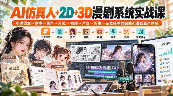 【无水印】AI仿真人+2D+3D漫剧系统实战课,小说创意→剧本→资产→分镜→视频→声音→剪辑→运营接单的完整AI漫剧生产体系-1 【无水印】AI仿真人+2D+3D漫剧系统实战课,小说创意→剧本→资产→分镜→视频→声音→剪辑→运营接单的完整AI漫剧生产体系