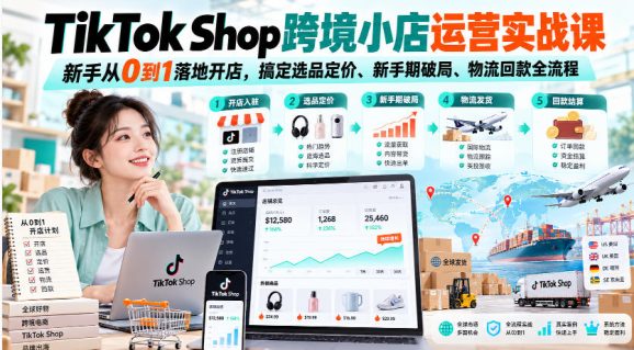 TikTok Shop跨境小店运营实战课,新手从0到1落地开店,搞定选品定价、新手期破局、物流回款全流程-1 TikTok Shop跨境小店运营实战课,新手从0到1落地开店,搞定选品定价、新手期破局、物流回款全流程