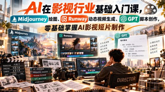【无水印】AI在影视行业基础入门课,Midjourney绘图、Runway动态视频生成、GPT脚本创作,零基础掌握AI影视短片制作-1 【无水印】AI在影视行业基础入门课,Midjourney绘图、Runway动态视频生成、GPT脚本创作,零基础掌握AI影视短片制作
