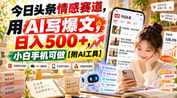今日头条情感赛道,用AI写爆文,日入500+,小白手机可做【附AI工具】-1 今日头条情感赛道,用AI写爆文,日入500+,小白手机可做【附AI工具】