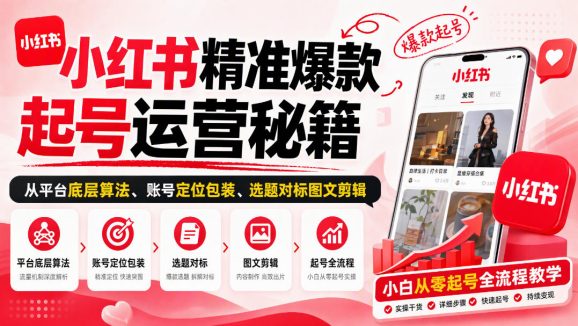 小红书精准爆款起号运营秘籍,从平台底层算法、账号定位包装、选题对标图文剪辑,小白从零起号全流程-1 小红书精准爆款起号运营秘籍,从平台底层算法、账号定位包装、选题对标图文剪辑,小白从零起号全流程