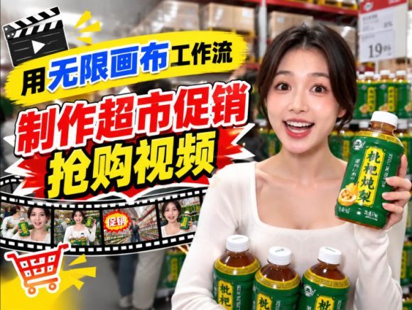 无限画布超市促销抢购视频工作流,一键产出TikTok抖音带货短视频-1 无限画布超市促销抢购视频工作流,一键产出TikTok抖音带货短视频