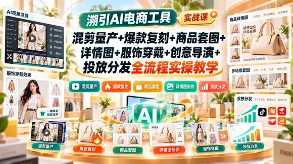 溯引AI电商工具实战课：混剪量产+爆款复刻+商品套图+详情图+服饰穿戴+创意导演+投放分发全流程实操教学