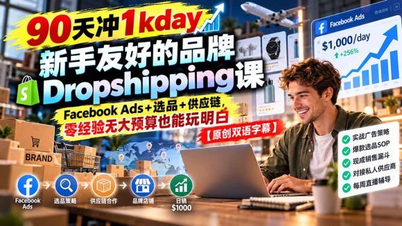 90天冲1kday 新手友好的品牌Dropshipping课:Facebook Ads+选品+供应链,零经验无大预算也能玩明白【原创双语字幕】-1 90天冲1kday 新手友好的品牌Dropshipping课:Facebook Ads+选品+供应链,零经验无大预算也能玩明白【原创双语字幕】