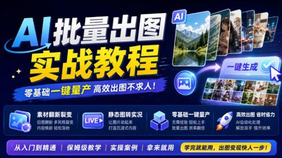 AI批量出图实战教程，素材翻新裂变，静态图转实况，零基础一键量产