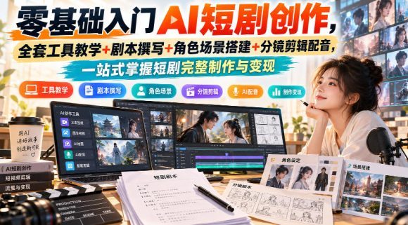 零基础入门AI短剧创作,全套工具教学+剧本撰写+角色场景搭建+分镜剪辑配音,一站式掌握短剧完整制作与变现-1 零基础入门AI短剧创作,全套工具教学+剧本撰写+角色场景搭建+分镜剪辑配音,一站式掌握短剧完整制作与变现