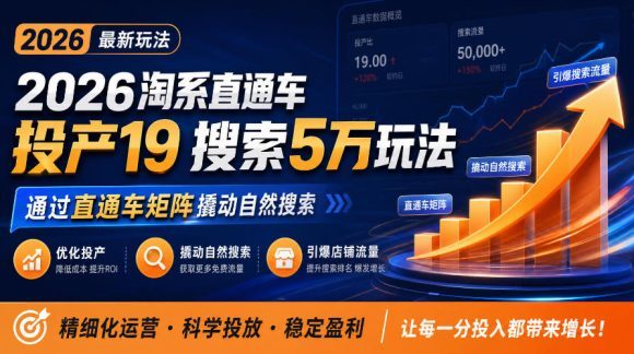 2026淘系直通车投产19搜索5万玩法,通过直通车矩阵撬动自然搜索,帮助商家优化投产,引爆店铺搜索流量-1 2026淘系直通车投产19搜索5万玩法,通过直通车矩阵撬动自然搜索,帮助商家优化投产,引爆店铺搜索流量