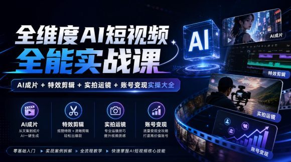全维度AI短视频全能实战课,AI成片+特效剪辑+实拍运镜+账号变现实操大全-1 全维度AI短视频全能实战课,AI成片+特效剪辑+实拍运镜+账号变现实操大全