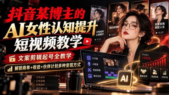 抖音某博主的Ai女性认知提升短视频教学,文案剪辑起号全教学,解锁商单+收徒+伙伴计划多种变现方式-1 抖音某博主的Ai女性认知提升短视频教学,文案剪辑起号全教学,解锁商单+收徒+伙伴计划多种变现方式