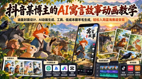 抖音某博主的AI寓言故事动画教学,涵盖封面设计、AI动画生成、工具、低成本薅羊毛生成,轻松入局蓝海赛道变现-1 抖音某博主的AI寓言故事动画教学,涵盖封面设计、AI动画生成、工具、低成本薅羊毛生成,轻松入局蓝海赛道变现