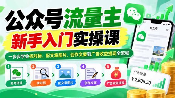 公众号流量主新手入门实操课:一步步学会找对标、配文章图片、创作文案到广告收益提现全流程-1 公众号流量主新手入门实操课:一步步学会找对标、配文章图片、创作文案到广告收益提现全流程